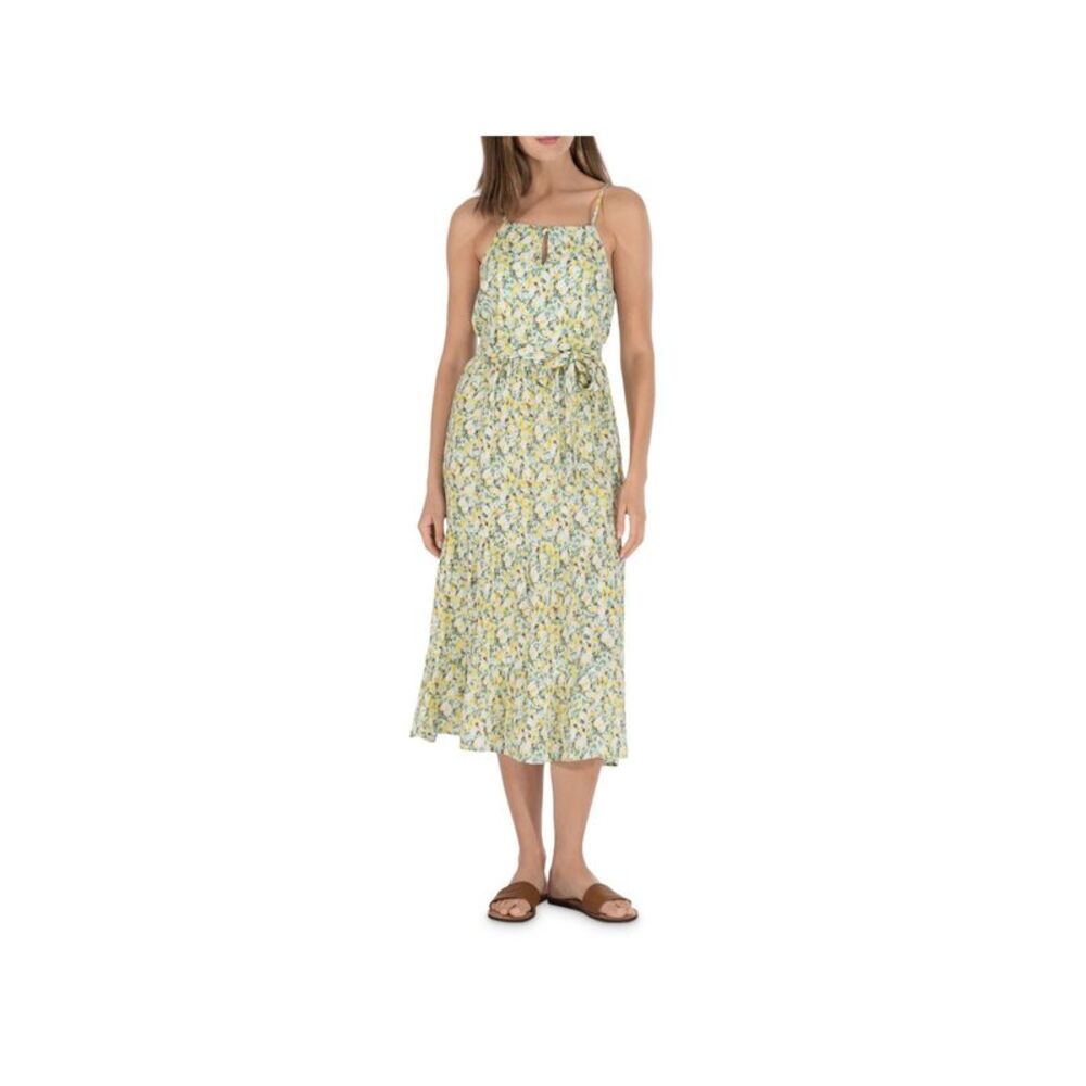 COLLECTION BY BOBEAU Womens Green Belted Spaghetti Strap Midi Sheath Dress XS